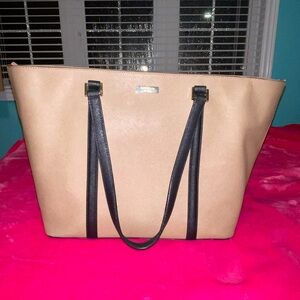Kate Spade Elegant Tan Tote Bag with Black Straps